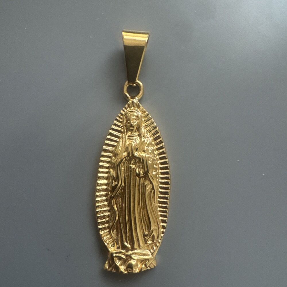 Virgin Mary Stainless Steel Pendant Jesus Christ Religious Faith 24 Inch Gold